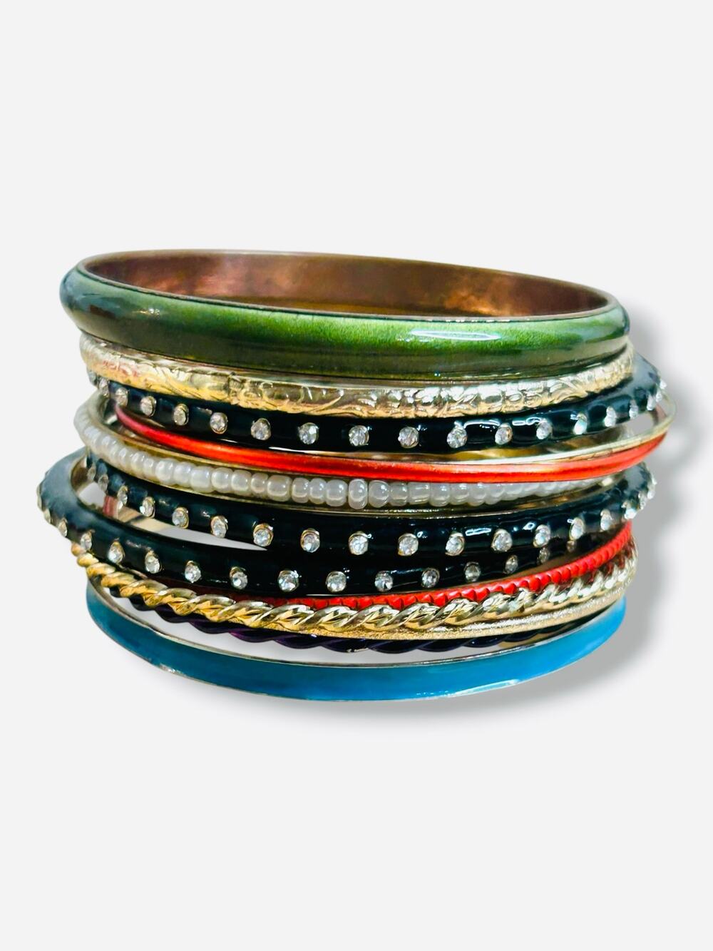 Vintage Skinny Bangles Stack Multicolor Mixed Metals Small Lot